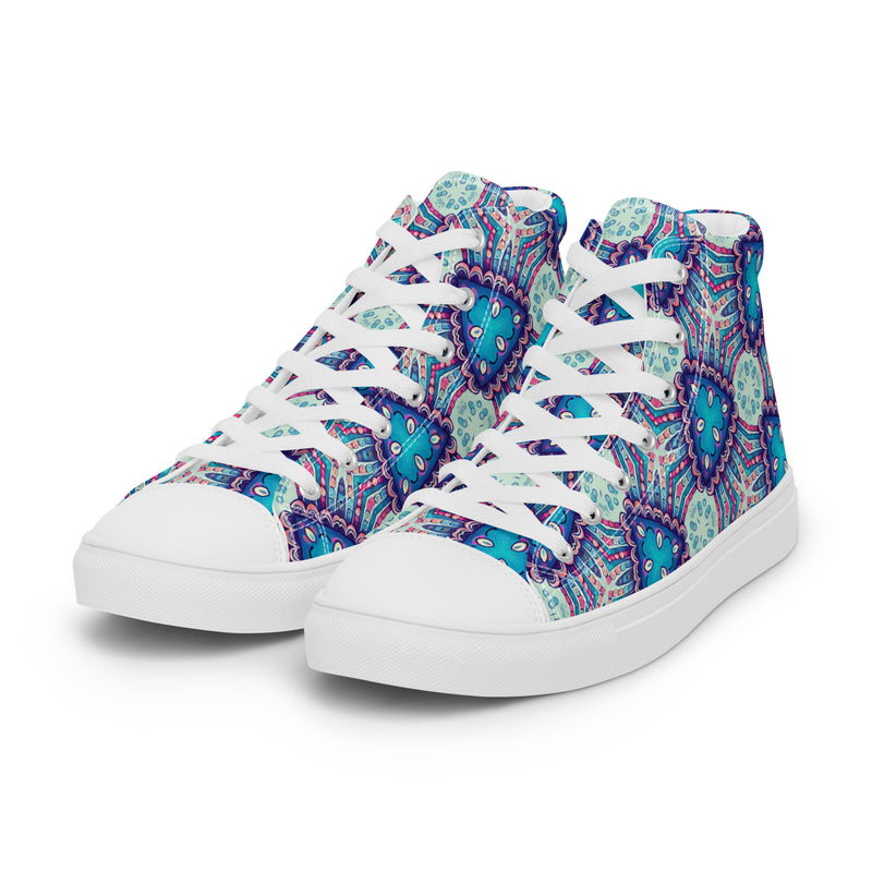 Blue Mandala High Top #252 - Back View | HA!LO Canvas Sneakers