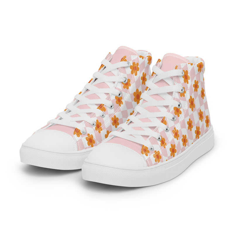 Orange Daisy High Top #301 - Back View | HA!LO Canvas Sneakers