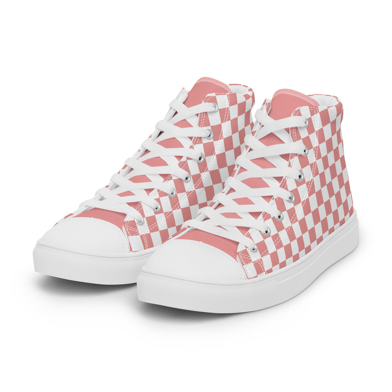 Pink Check High Top #303 - Back View | HA!LO Canvas Sneakers