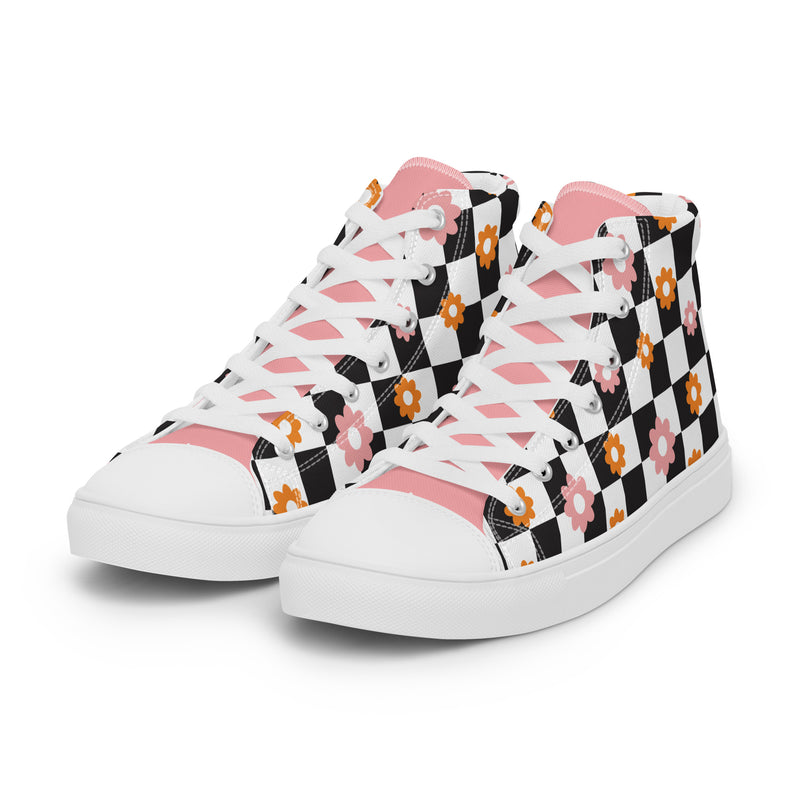 Checker Bloom High Top #304 - Back View | HA!LO Canvas Sneakers