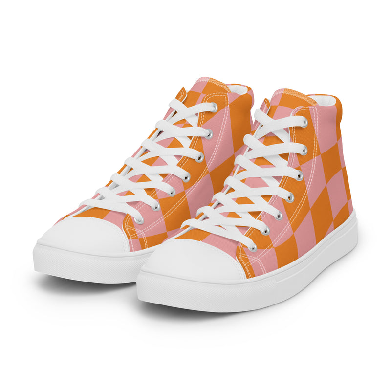 Peach Checker High Top #310 - Back View | HA!LO Canvas Sneakers