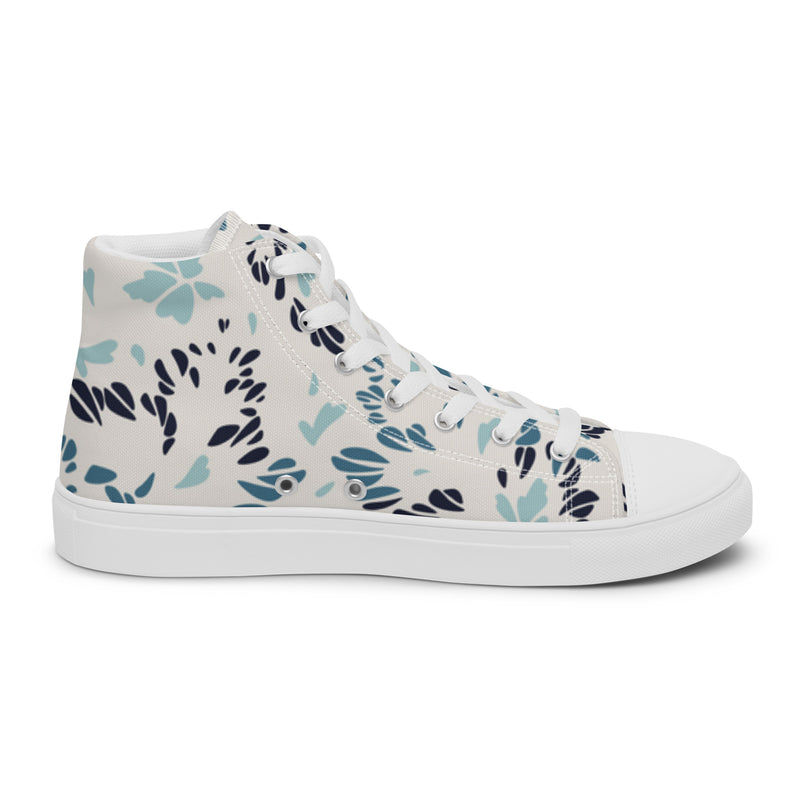 Blue Botanical High Top #17 - Angled View | HA!LO Canvas Sneakers