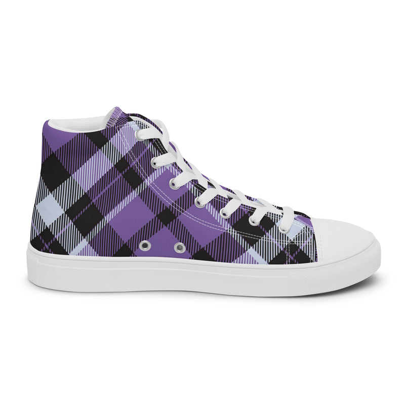 Purple Buffalo Check High Top #39 - Angled View | HA!LO Canvas Sneakers