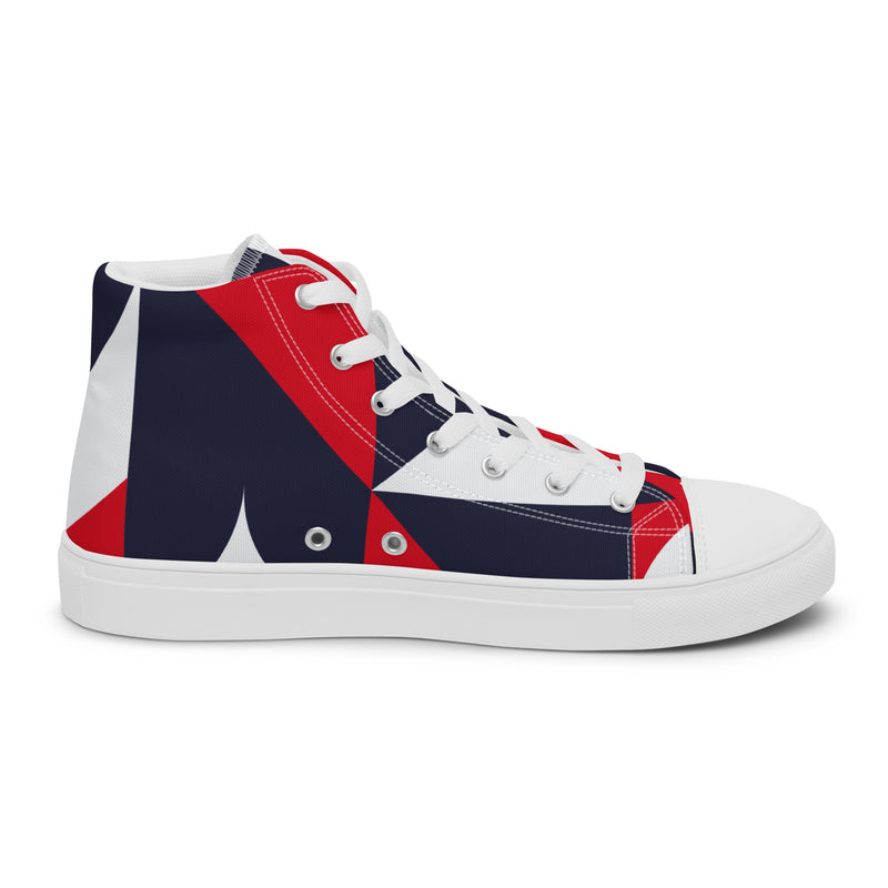 Red Navy Block High Top #43 - Angled View | HA!LO Canvas Sneakers