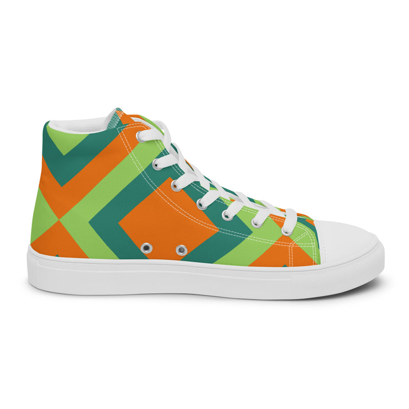 Orange Geometric High Top #44 - Angled View | HA!LO Canvas Sneakers