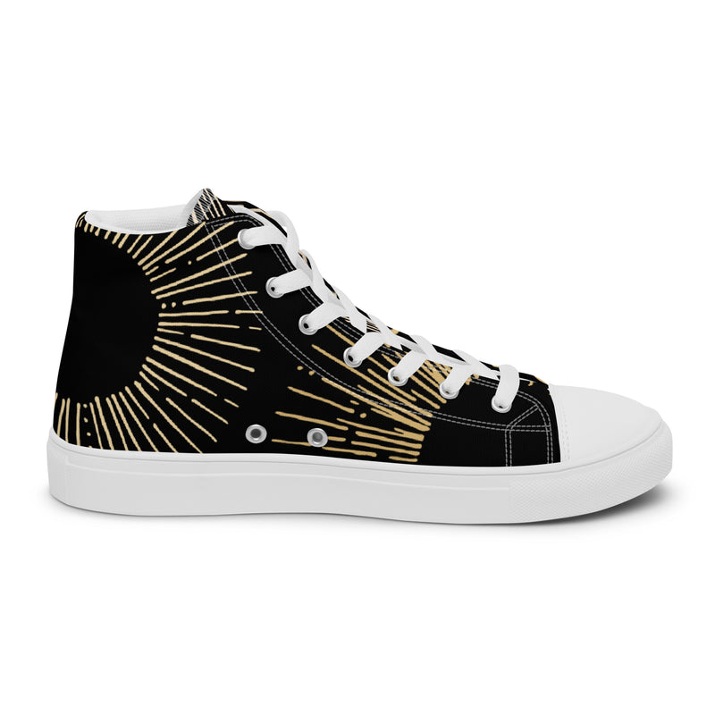 Black Gold Spiral High Top #62 - Angled View | HA!LO Canvas Sneakers