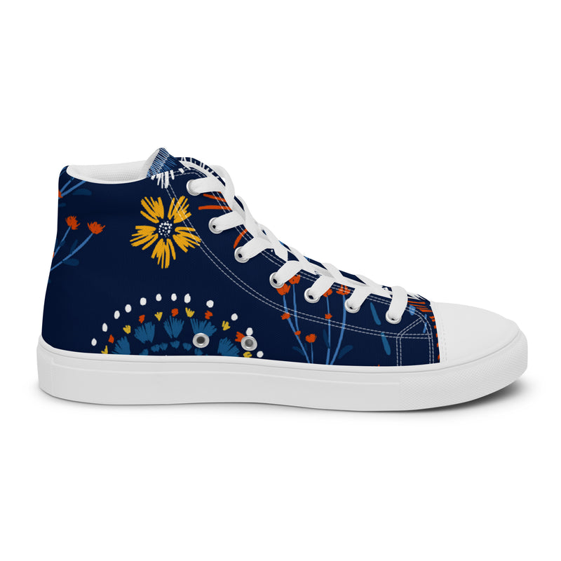 Navy Daisy High Top #86 - Angled View | HA!LO Canvas Sneakers