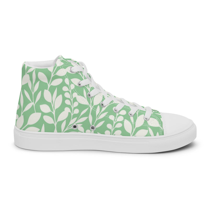 Green Botanical High Top #90 - Angled View | HA!LO Canvas Sneakers