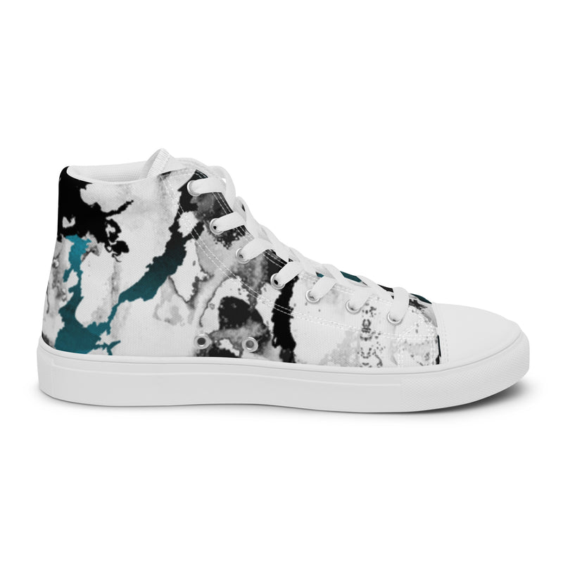 Teal Splash High Top #92 - Angled View | HA!LO Canvas Sneakers