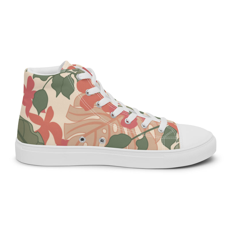 Tropical Floral High Top #100 - Angled View | HA!LO Canvas Sneakers