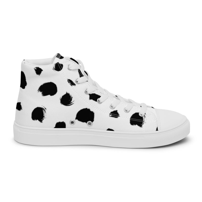 Cow Print High Top #103 - Angled View | HA!LO Canvas Sneakers