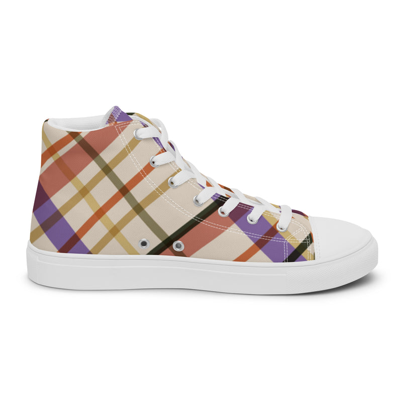 Autumn Plaid High Top #105 - Angled View | HA!LO Canvas Sneakers