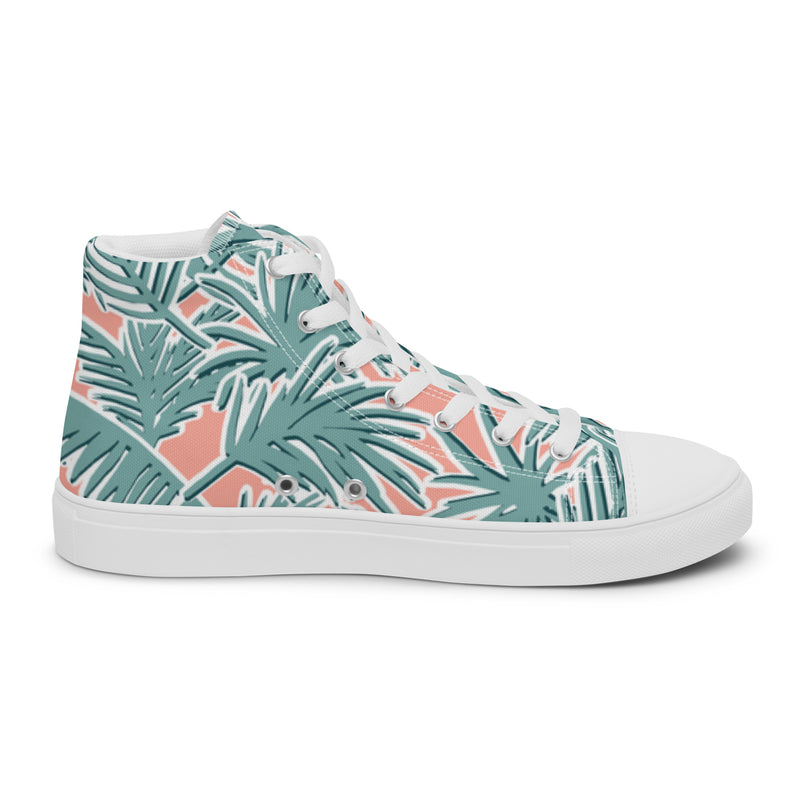 Monstera Leaf High Top #114 - Angled View | HA!LO Canvas Sneakers