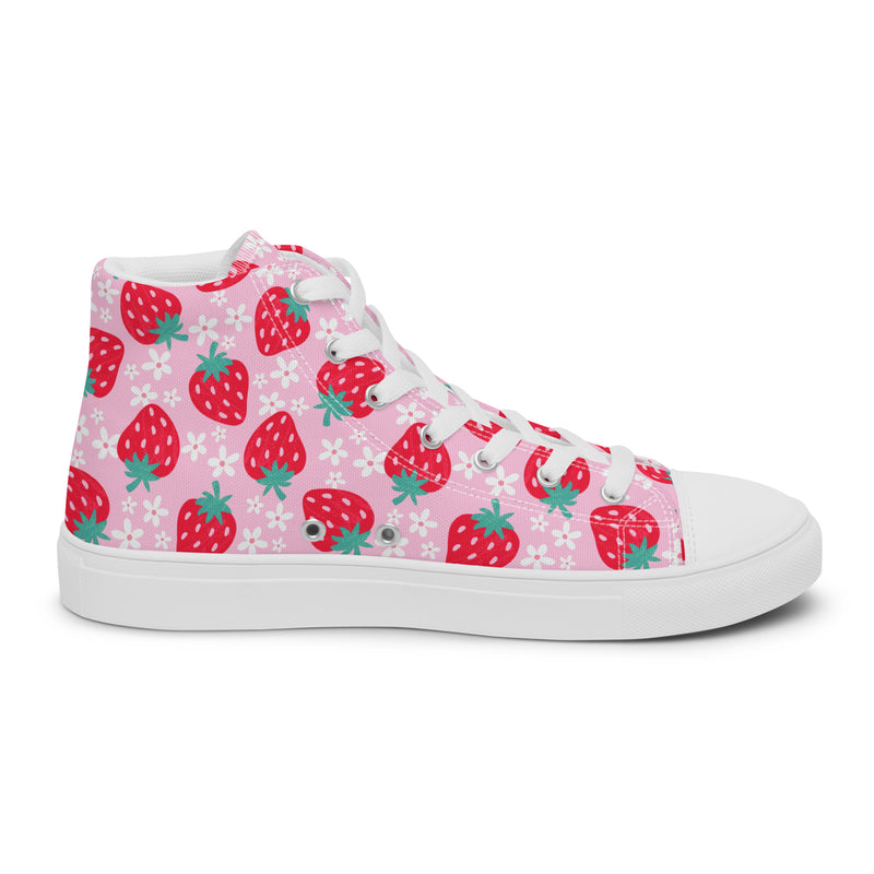 Red Strawberry High Top #120 - Angled View | HA!LO Canvas Sneakers