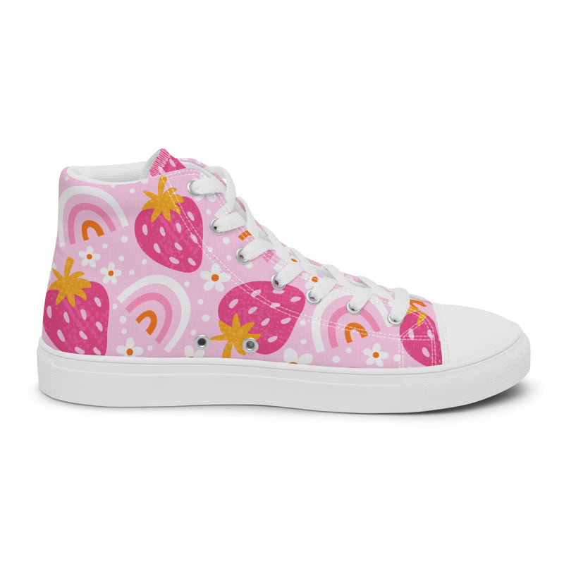 Rainbow Strawberry High Top #122 - Angled View | HA!LO Canvas Sneakers