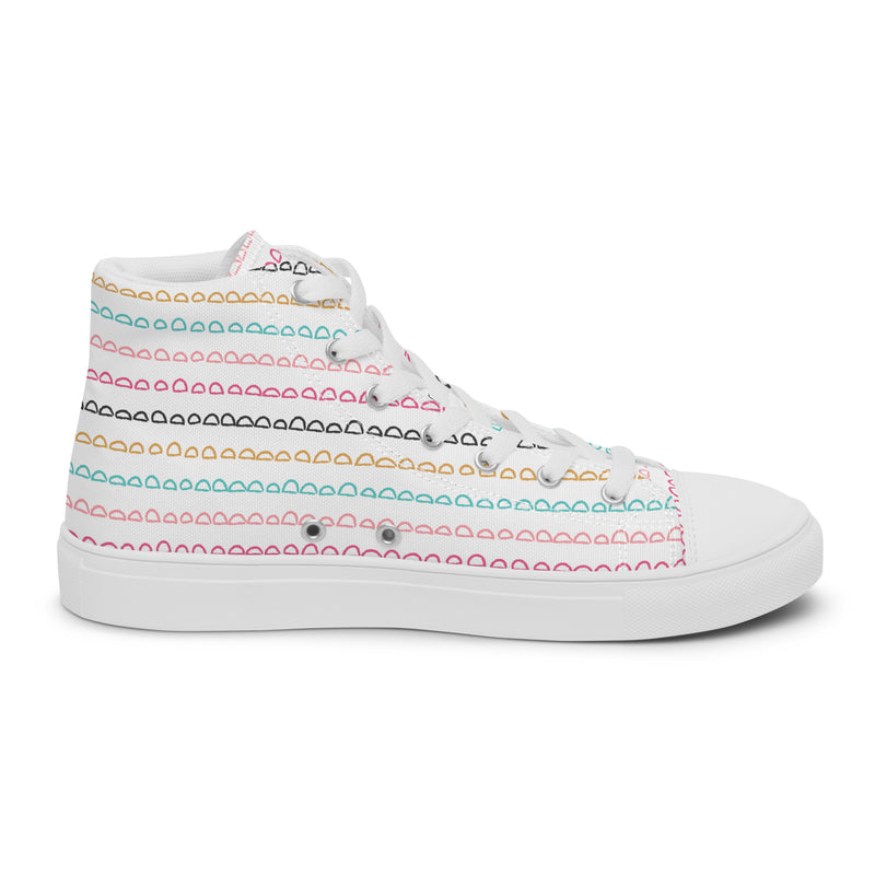 Pink Stitch Row High Top #128 - Angled View | HA!LO Canvas Sneakers
