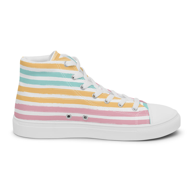 Sunset Stripe High Top #149 - Angled View | HA!LO Canvas Sneakers
