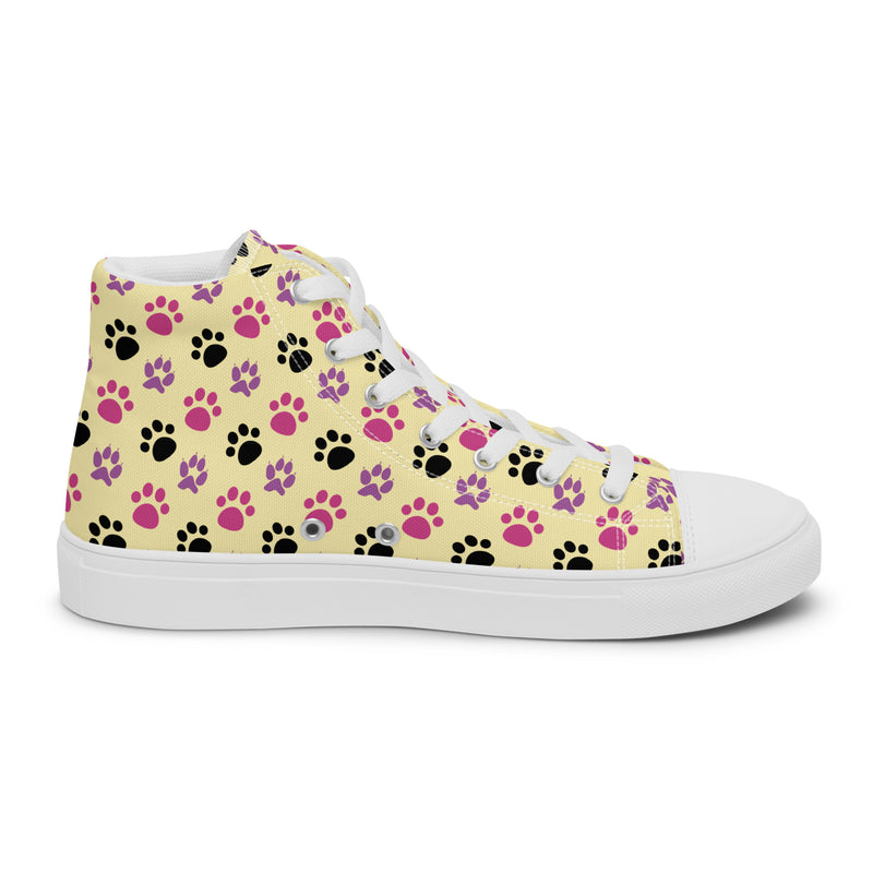 Yellow Paw Print High Top #164 - Angled View | HA!LO Canvas Sneakers