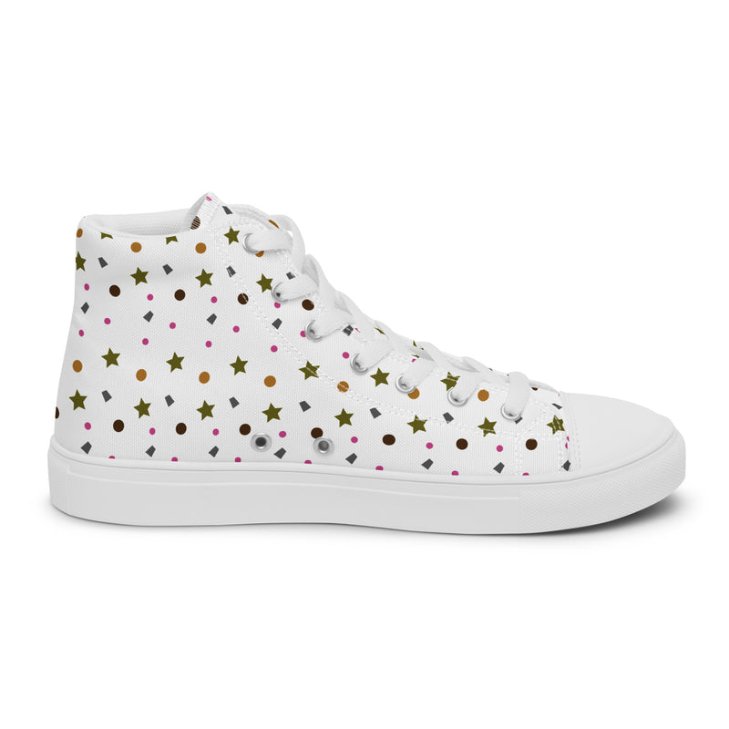 Gold Star Scatter High Top #168 - Angled View | HA!LO Canvas Sneakers