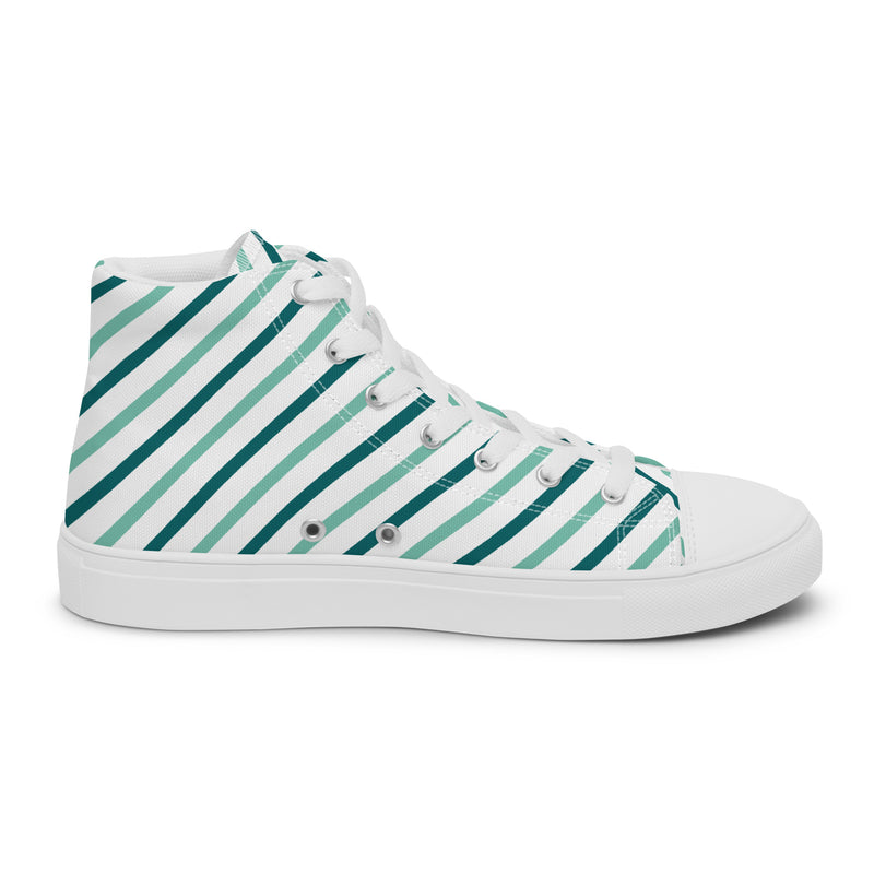 Green Stripe High Top #202 - Angled View | HA!LO Canvas Sneakers