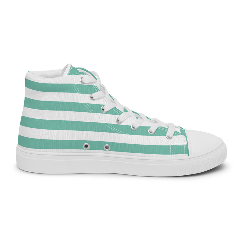 Mint Stripe High Top #206 - Angled View | HA!LO Canvas Sneakers