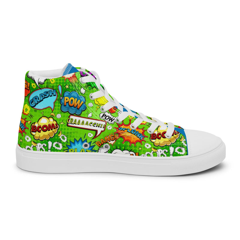Green Comic High Top #211 - Angled View | HA!LO Canvas Sneakers