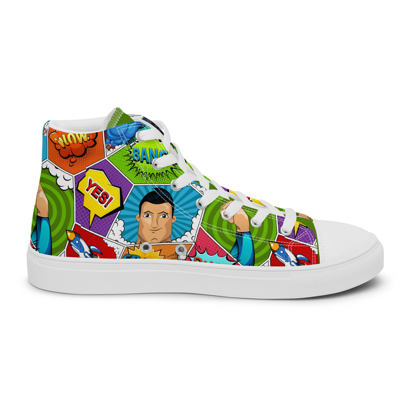 Pop Art Hero High Top #213 - Angled View | HA!LO Canvas Sneakers