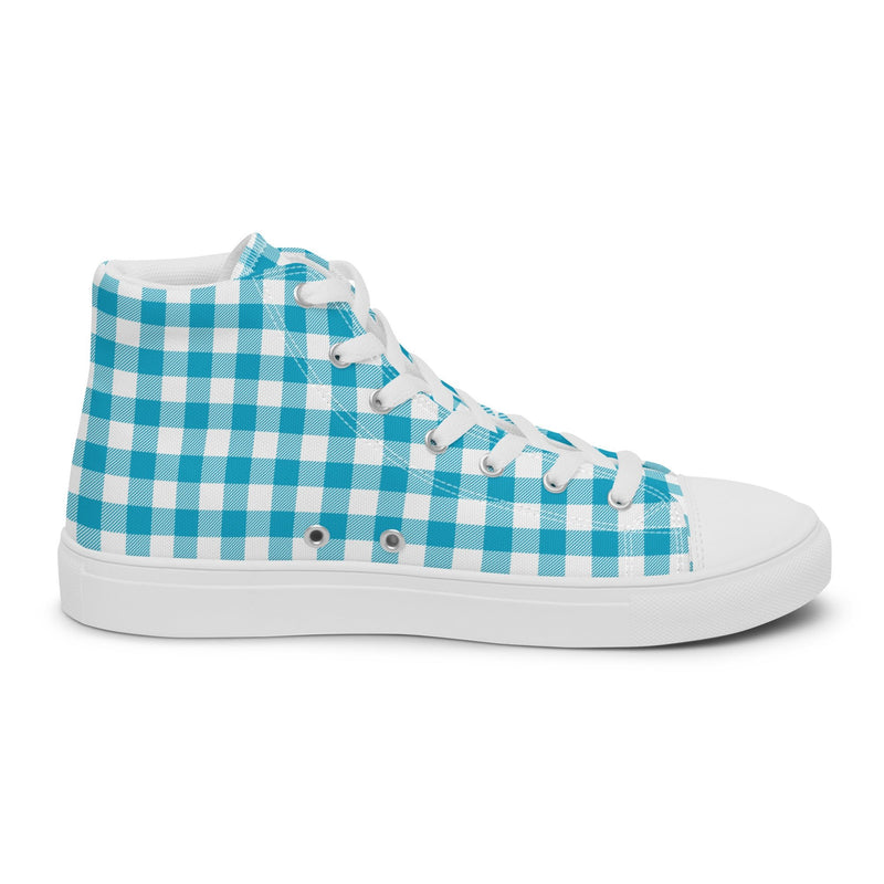 Aqua Gingham High Top #222 - Angled View | HA!LO Canvas Sneakers