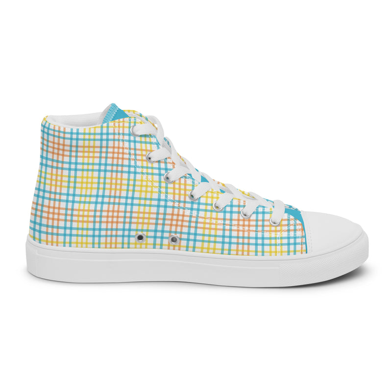 Pastel Plaid High Top #224 - Angled View | HA!LO Canvas Sneakers