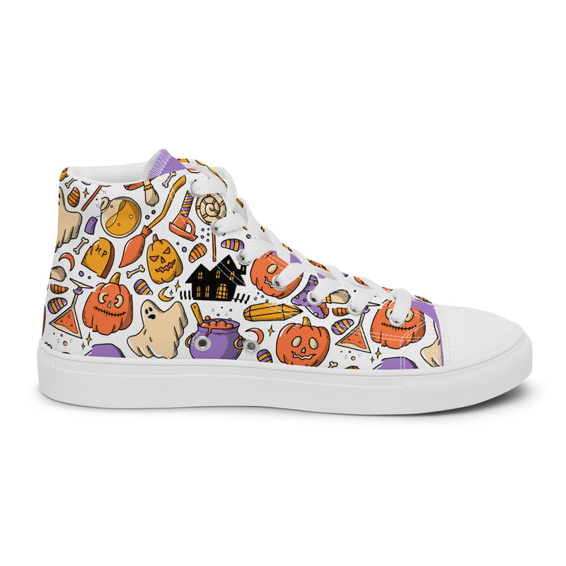 Pumpkin Cat High Top #233 - Angled View | HA!LO Canvas Sneakers