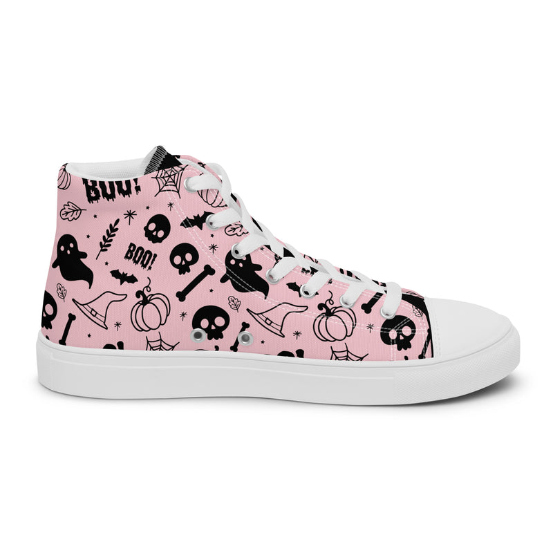 Pink Boo High Top #240 - Angled View | HA!LO Canvas Sneakers