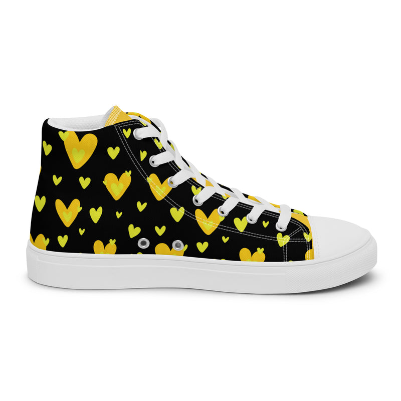 Yellow Heart High Top #256 - Angled View | HA!LO Canvas Sneakers