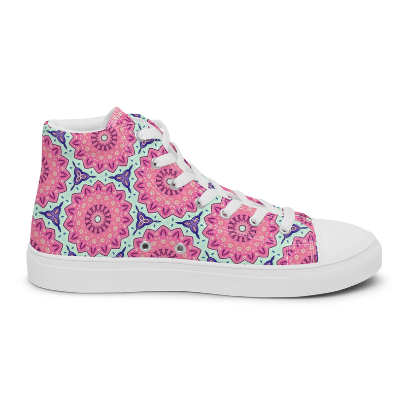 Pink Mandala High Top #250 - Angled View | HA!LO Canvas Sneakers