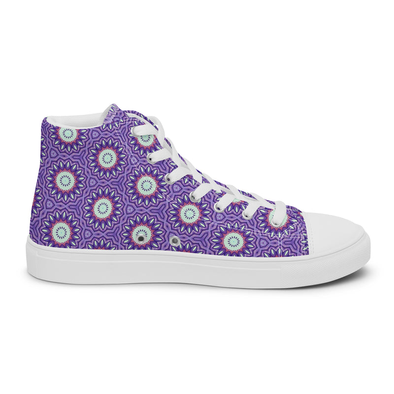 Purple Mandala High Top #251 - Angled View | HA!LO Canvas Sneakers