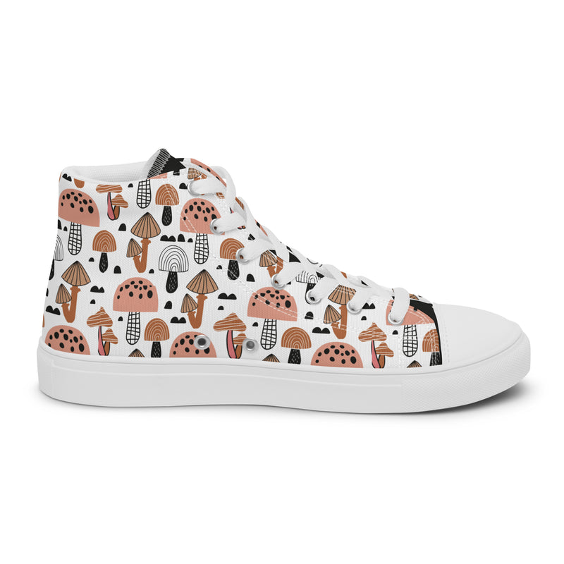 Mushroom Doodle High Top #276 - Angled View | HA!LO Canvas Sneakers