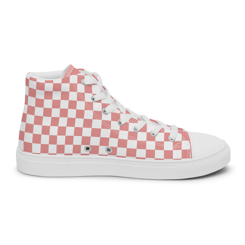Pink Check High Top #303 - Angled View | HA!LO Canvas Sneakers