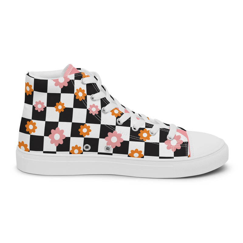 Checker Bloom High Top #304 - Angled View | HA!LO Canvas Sneakers