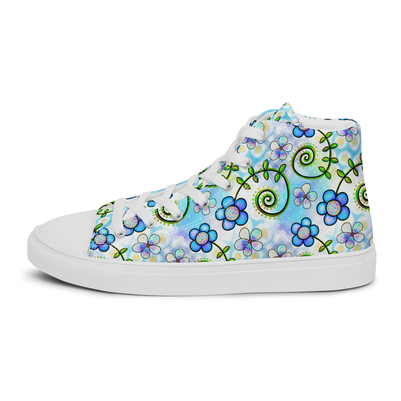 Blue Flower Doodle High Top #154 - Sole Detail | HA!LO Canvas Sneakers