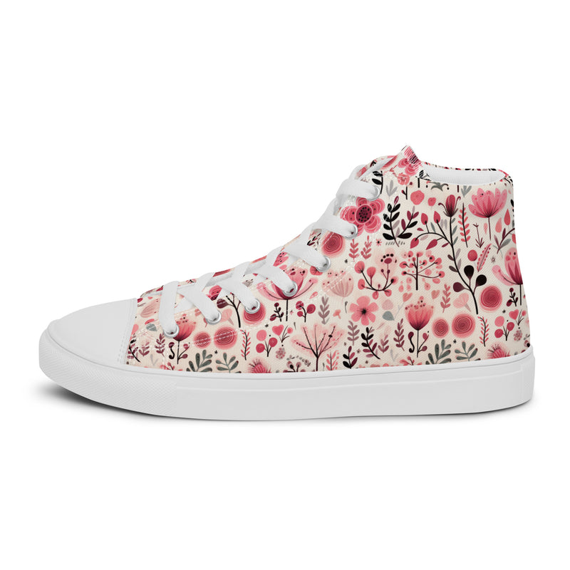 Pink Floral Heart High Top #313 - Front View | HA!LO Canvas Sneakers
