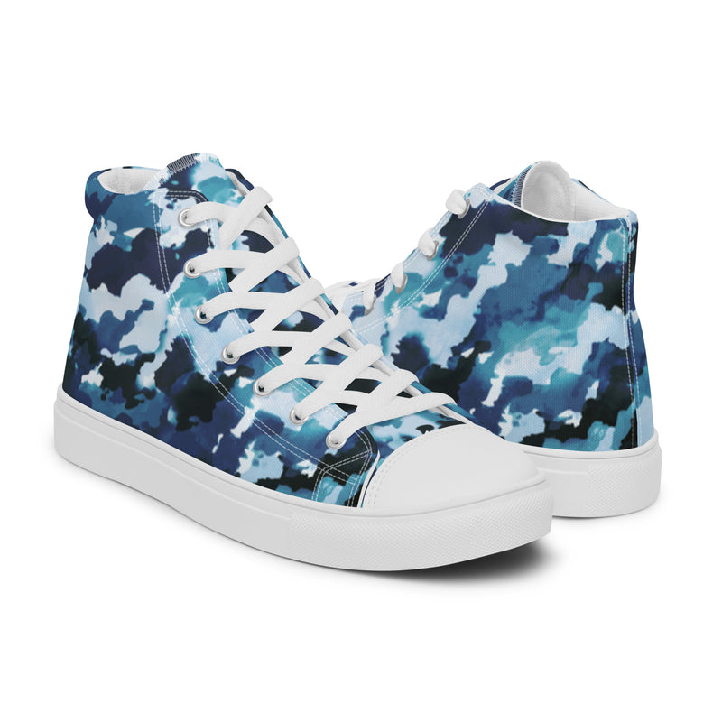 Blue Ink Splash High Top #26 - Top Down View | HA!LO Canvas Sneakers