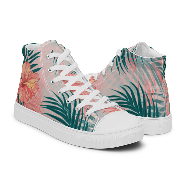Tropical Hibiscus High Top #28 - Top Down View | HA!LO Canvas Sneakers
