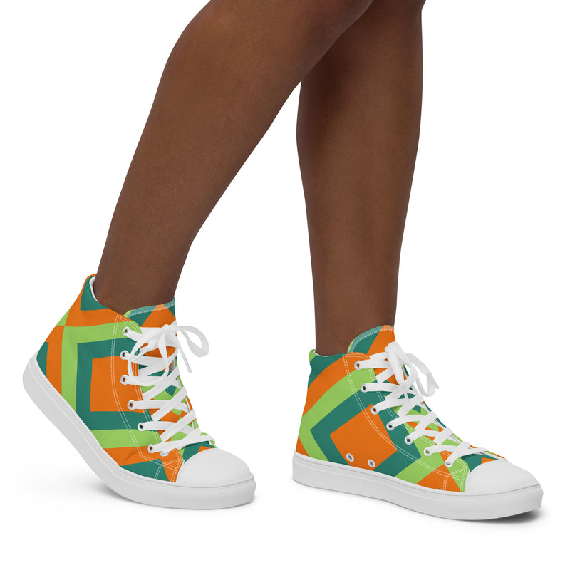 Orange Geometric High Top #44 - Opposite Side | HA!LO Canvas Sneakers