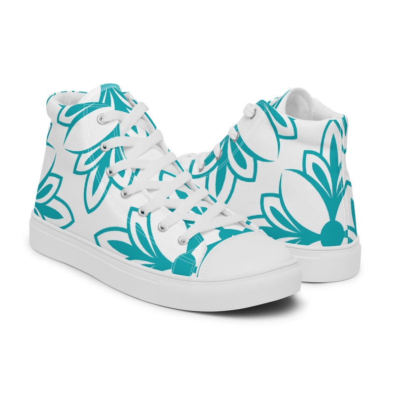 Teal Leaf Art High Top #47 - Top Down View | HA!LO Canvas Sneakers