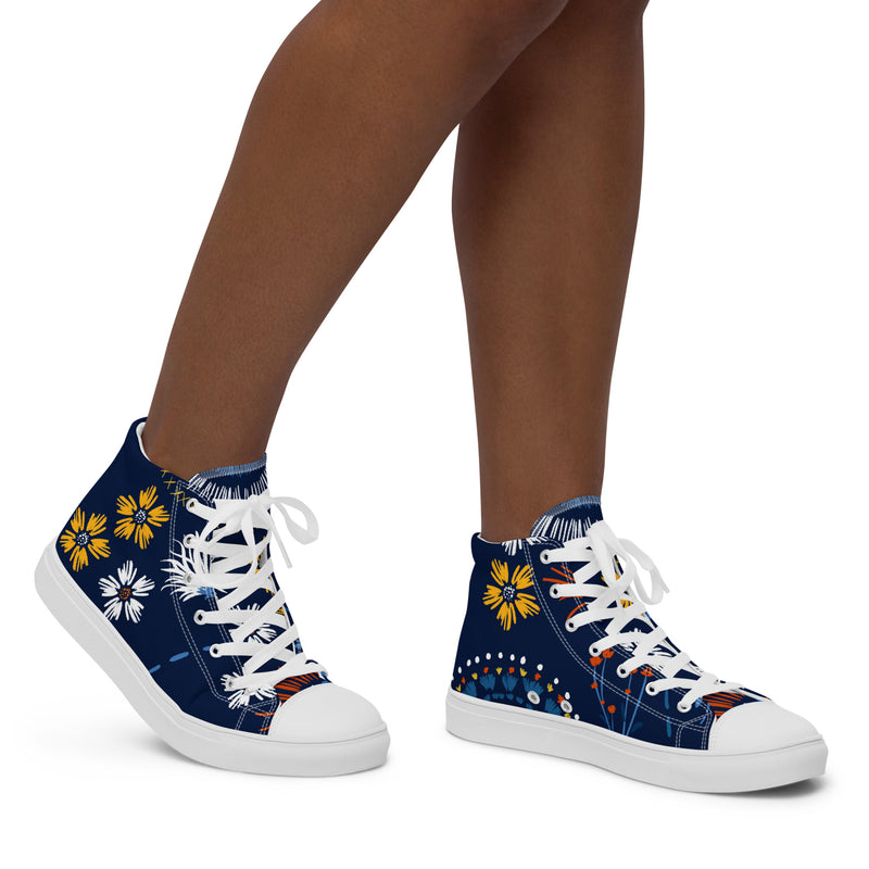 Navy Daisy High Top #86 - Opposite Side | HA!LO Canvas Sneakers
