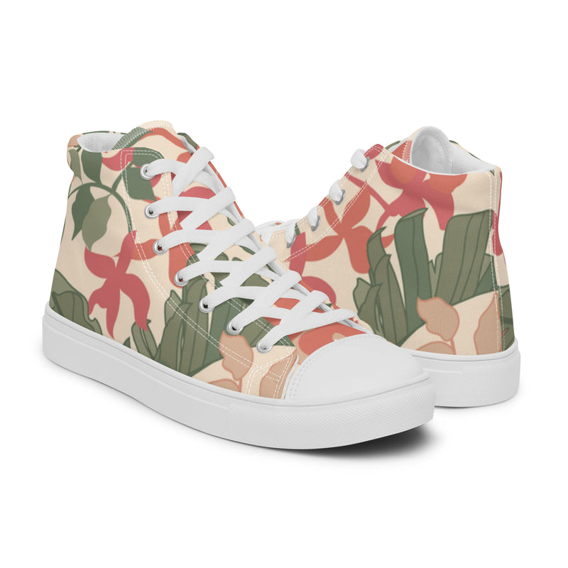 Tropical Floral High Top #100 - Top Down View | HA!LO Canvas Sneakers