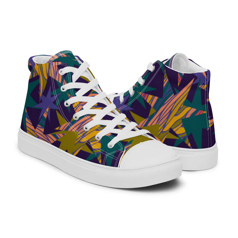 Abstract Tropical High Top #113 - Top Down View | HA!LO Canvas Sneakers