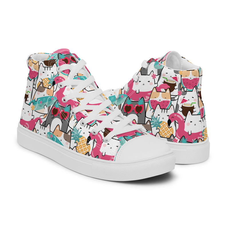 Cat Party High Top #142 - Top Down View | HA!LO Canvas Sneakers