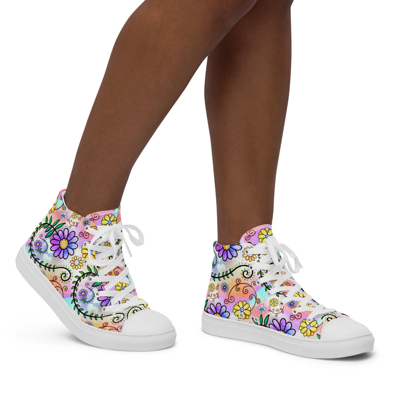 Purple Daisy Garden High Top #151 - Opposite Side | HA!LO Canvas Sneakers