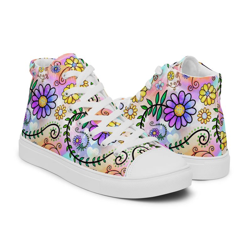 Purple Daisy Garden High Top #151 - Top Down View | HA!LO Canvas Sneakers