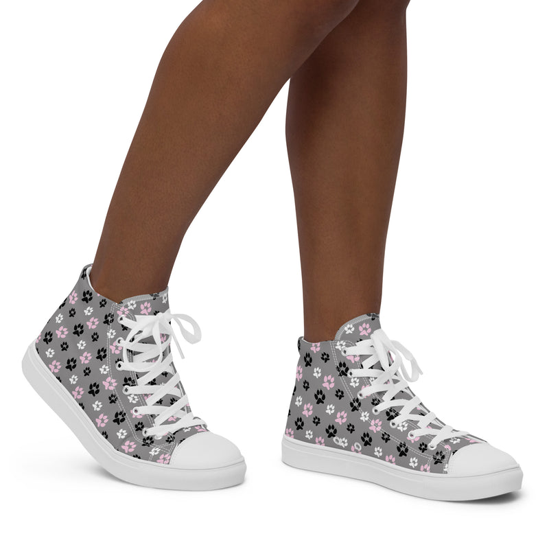 Gray Paw Print High Top #162 - Opposite Side | HA!LO Canvas Sneakers